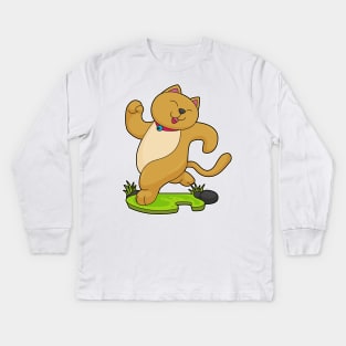 Cat with Choker at Running Kids Long Sleeve T-Shirt